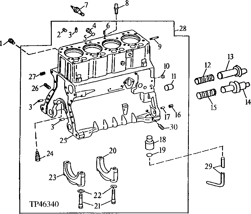 Схема запчастей John Deere 90D - 2 - REPLACEMENT CYLINDER BLOCK AND MAIN BEARING CAPS 404 - ENGINE 4