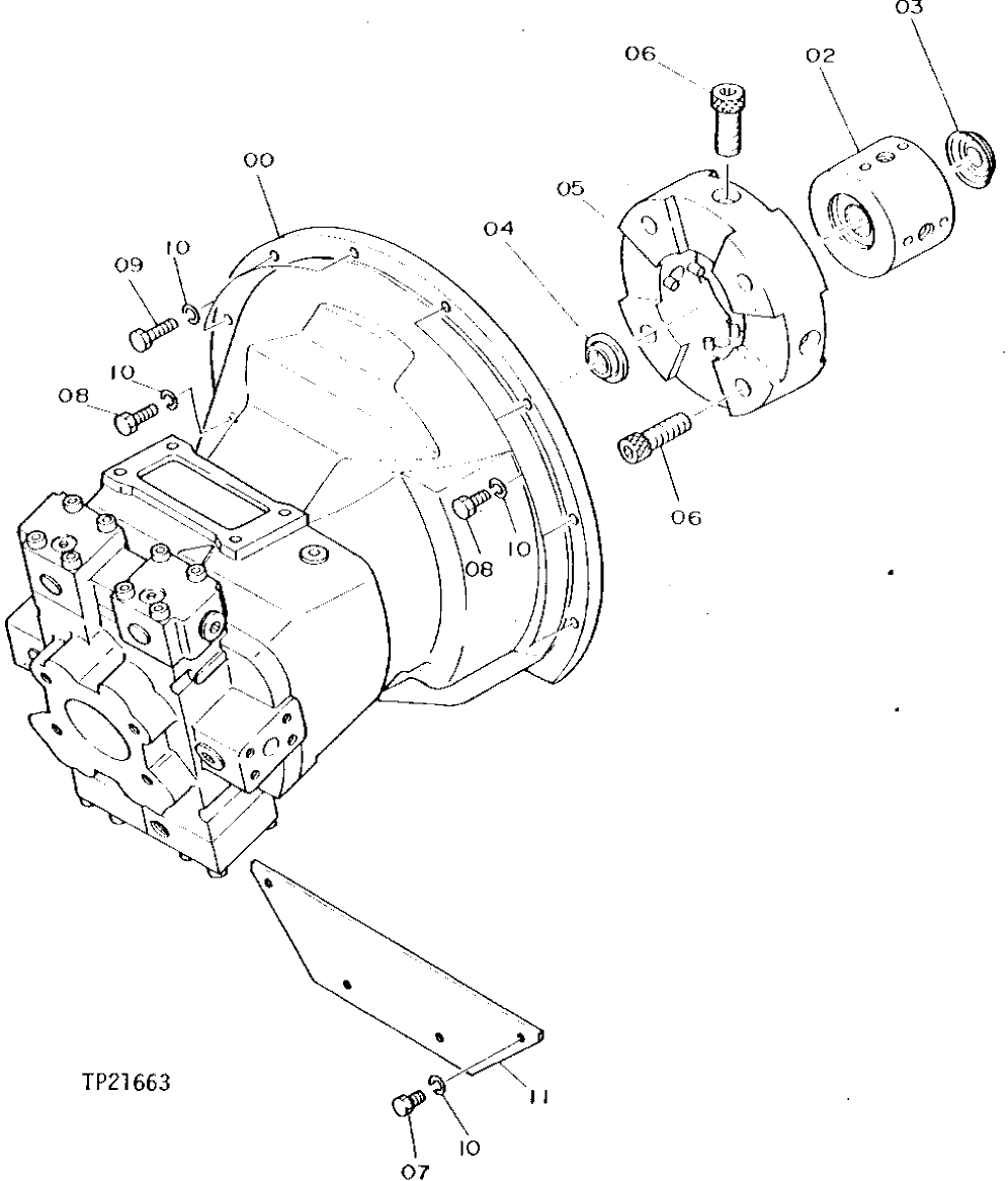 Схема запчастей John Deere 90D - 86 - MAIN HYDRAULIC PUMP, GEARBOX AND DRIVE 3360 - EXCAVATOR 33