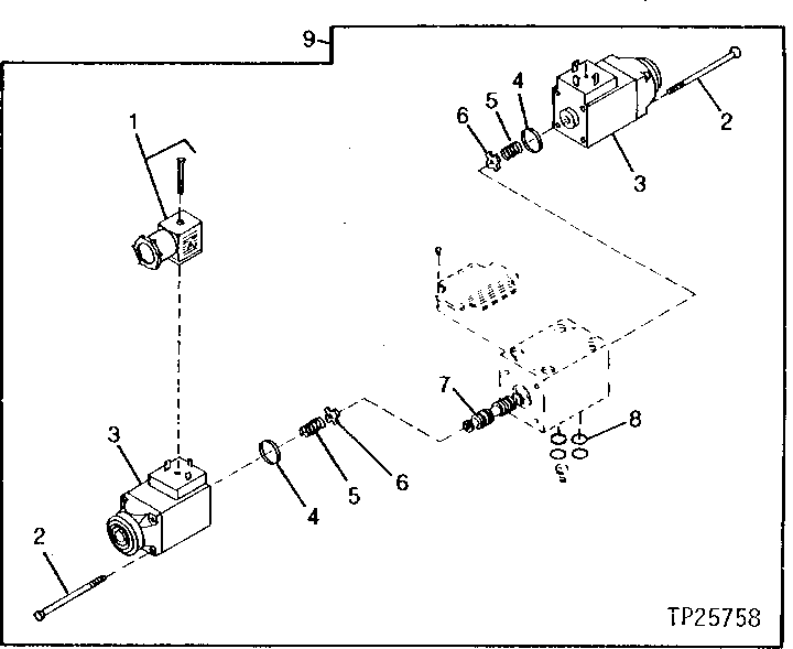 Схема запчастей John Deere 90D - 92 - SAW PILOT VALVE 3360 - EXCAVATOR 33