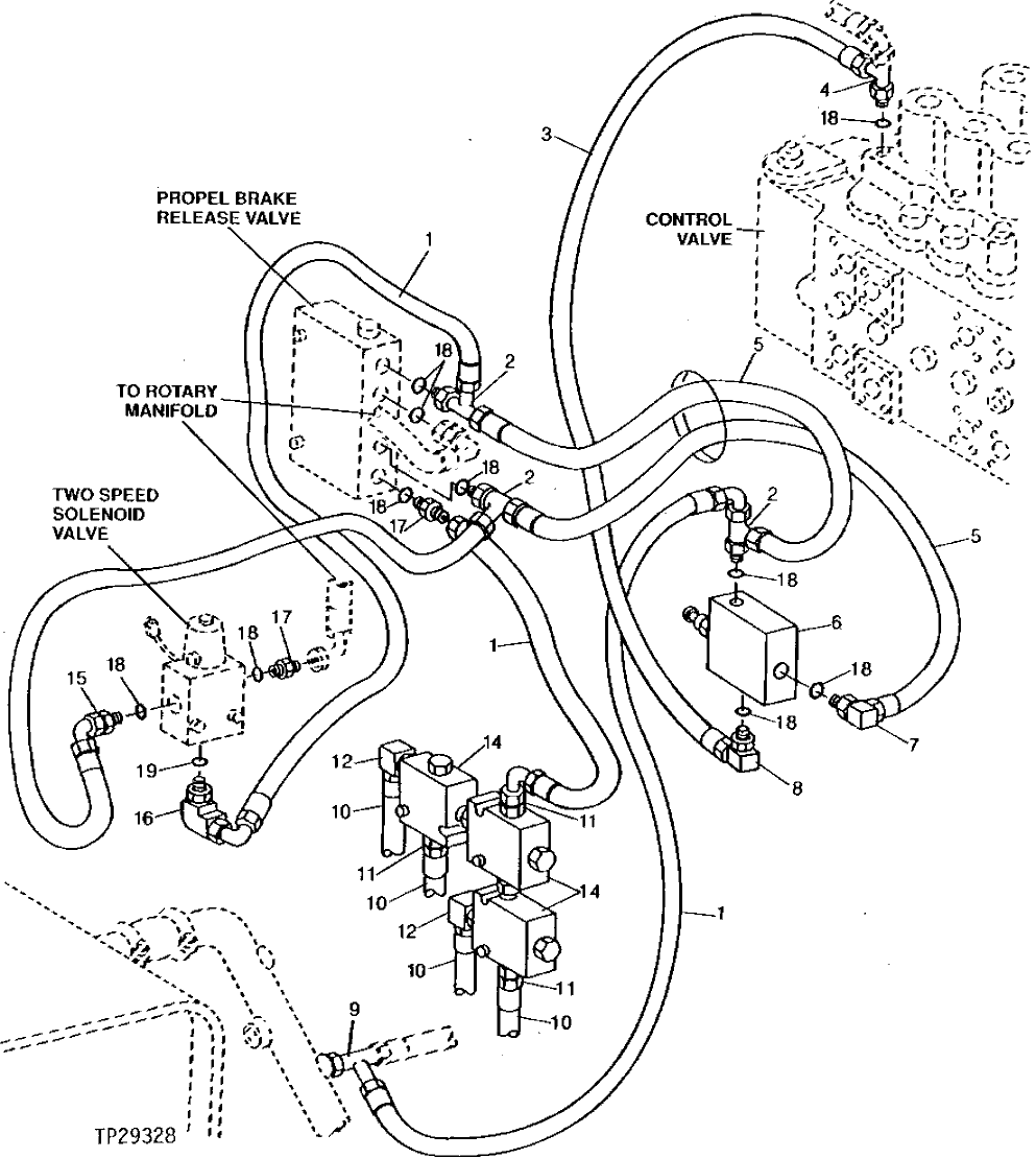 Схема запчастей John Deere 90D - 112 - PROPEL SYSTEM VALVES AND HOSES 3360 - EXCAVATOR 33