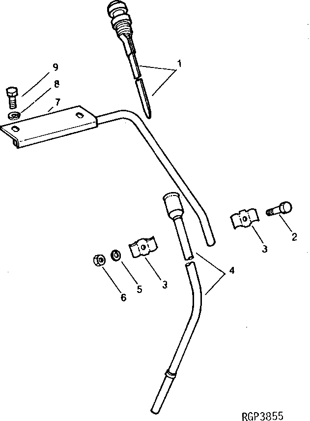 Схема запчастей John Deere 90D - 2 - DIPSTICK AND SUPPORT 407 - ENGINE 4