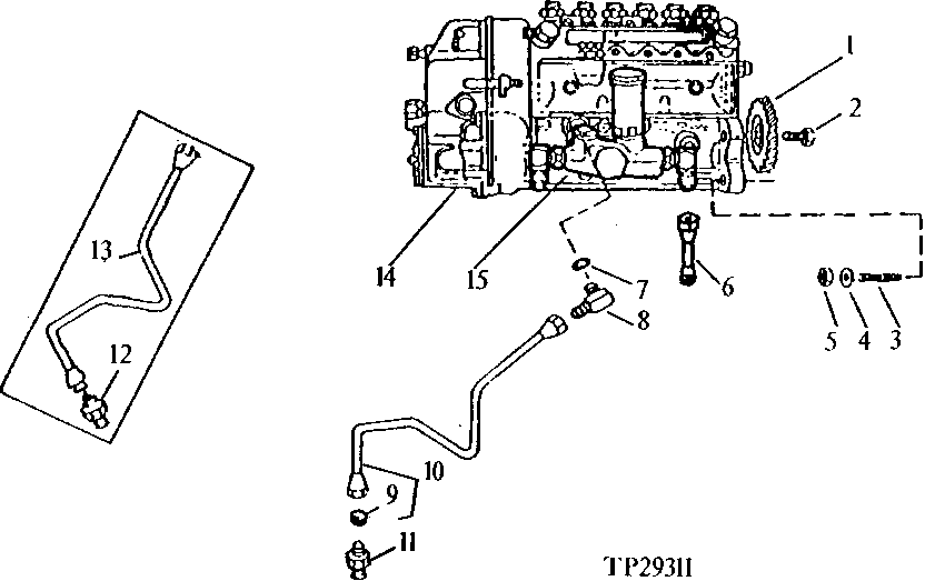 Схема запчастей John Deere 90D - 5 - FUEL INJECTION PUMP AND LUBE LINES 413 - ENGINE 4