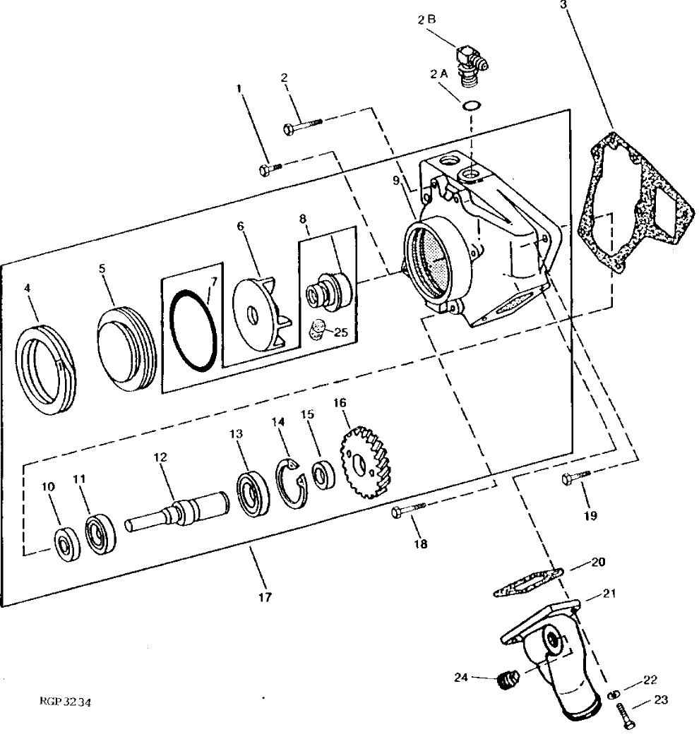 Схема запчастей John Deere 90D - 2 - WATER PUMP 417 - ENGINE 4