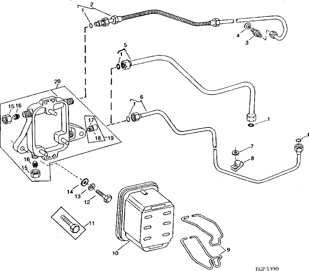 Схема запчастей John Deere 90D - 4 - FUEL FILTER AND LINES (EARLY DESIGN FILTER BASE) 420 - ENGINE 4