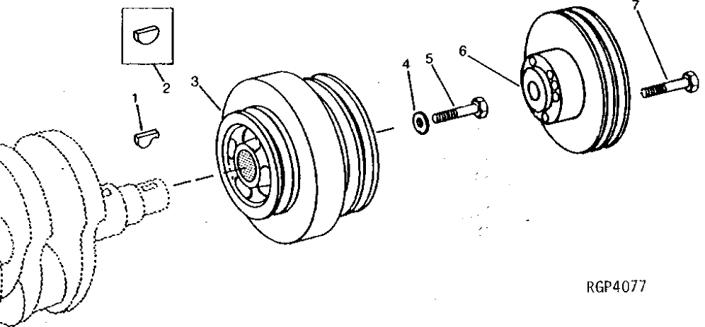 Схема запчастей John Deere 90D - 1 - CRANKSHAFT PULLEY AND DAMPER 429 - ENGINE 4