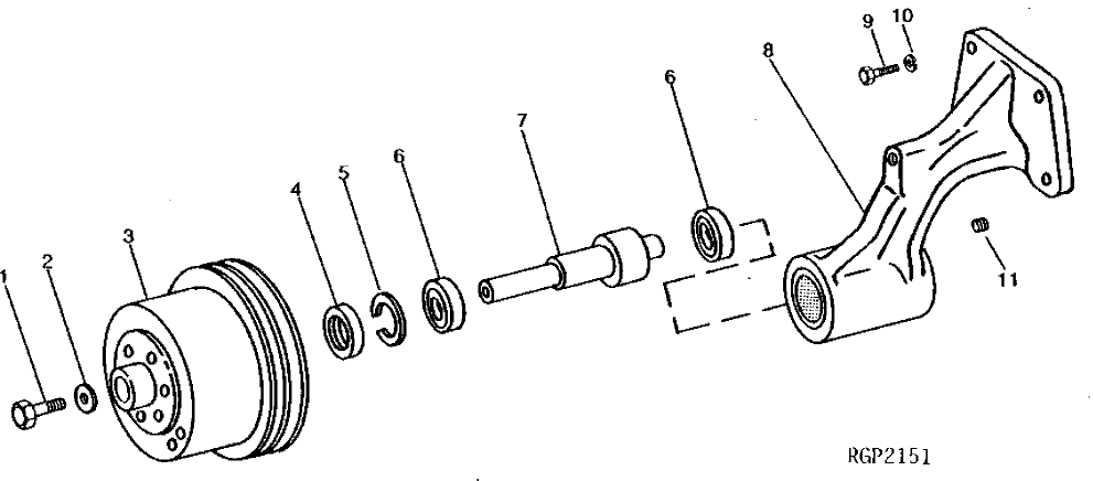 Схема запчастей John Deere 90D - 2 - FAN DRIVE PULLEY AND SUPPORT 429 - ENGINE 4