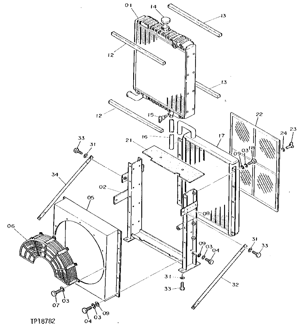 Схема запчастей John Deere 90D - 4 - RADIATOR, OIL COOLER AND SHROUD 510 - ENGINE AUXILIARY SYSTEM 5