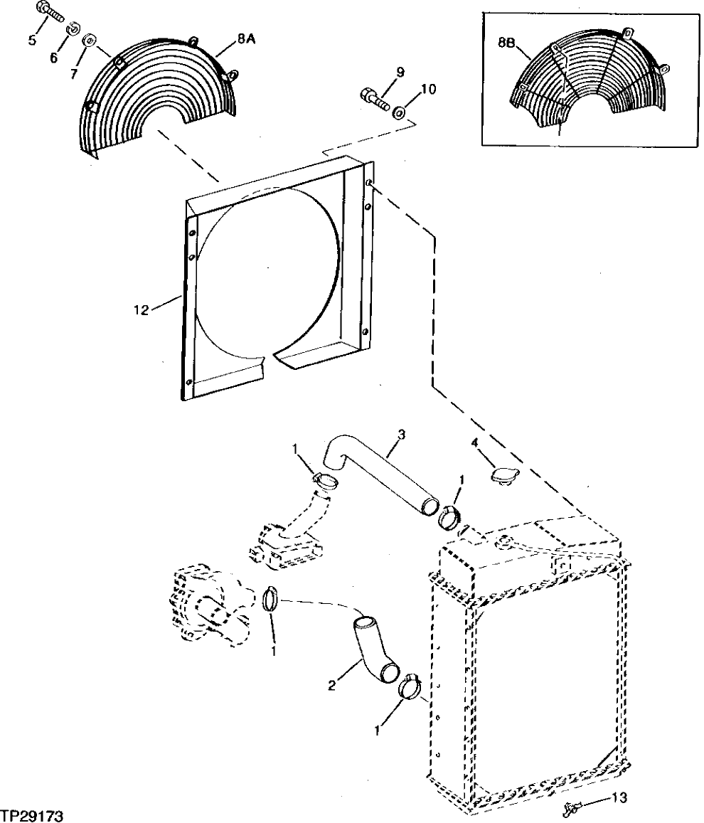 Схема запчастей John Deere 90D - 8 - RADIATOR HOSES AND FAN SHROUD 510 - ENGINE AUXILIARY SYSTEM 5