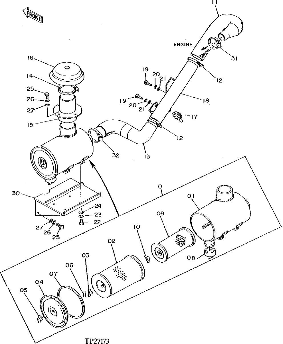 Схема запчастей John Deere 90D - 2 - AIR CLEANER, PIPING AND BRACKET 520 - ENGINE AUXILIARY SYSTEM 5