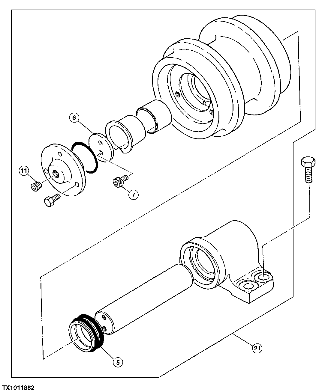 Схема запчастей John Deere 92DLC - 5 - UPPER TRACK ROLLER (REPLACEMENT) 0130 TRACKS SYSTEMS