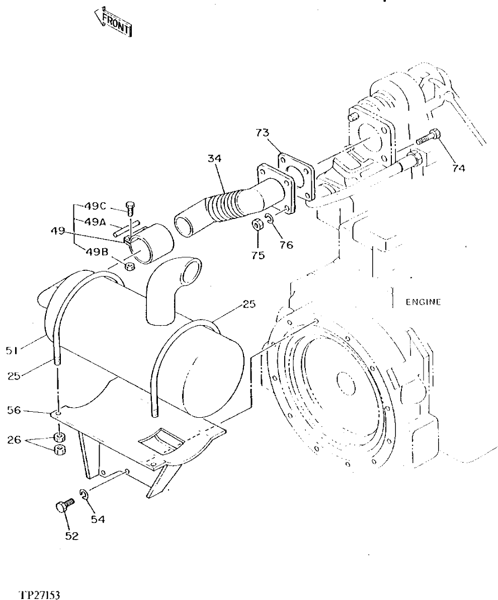 Схема запчастей John Deere 92DLC - 15 - Muffler 0400 REMOVAL AND INSTALLATION 6466AT014 6466AT014