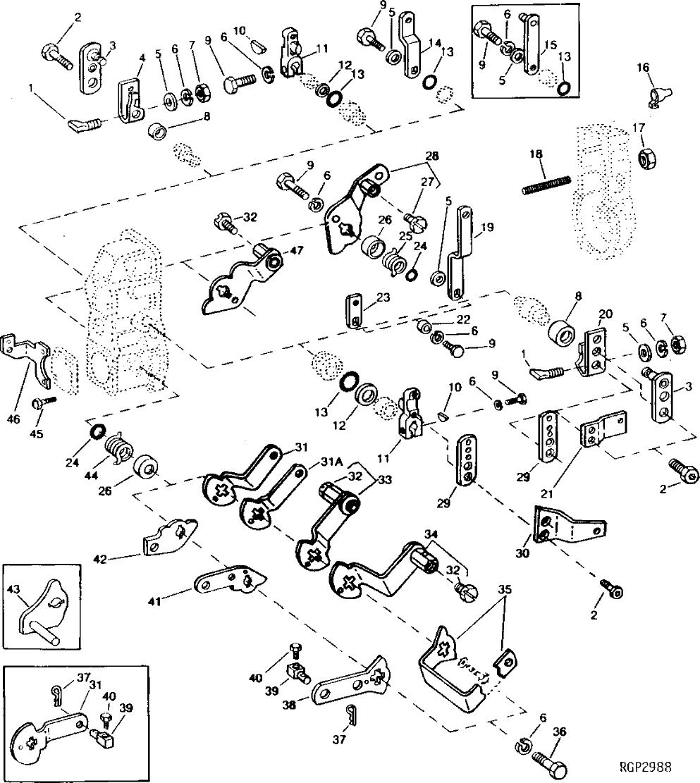 Схема запчастей John Deere 92DLC - 53 - FUEL INJECTION PUMP GOVERNOR LEVERS AND CONTROLS 0413 Fuel Injection System 6466AT014 6466AT014