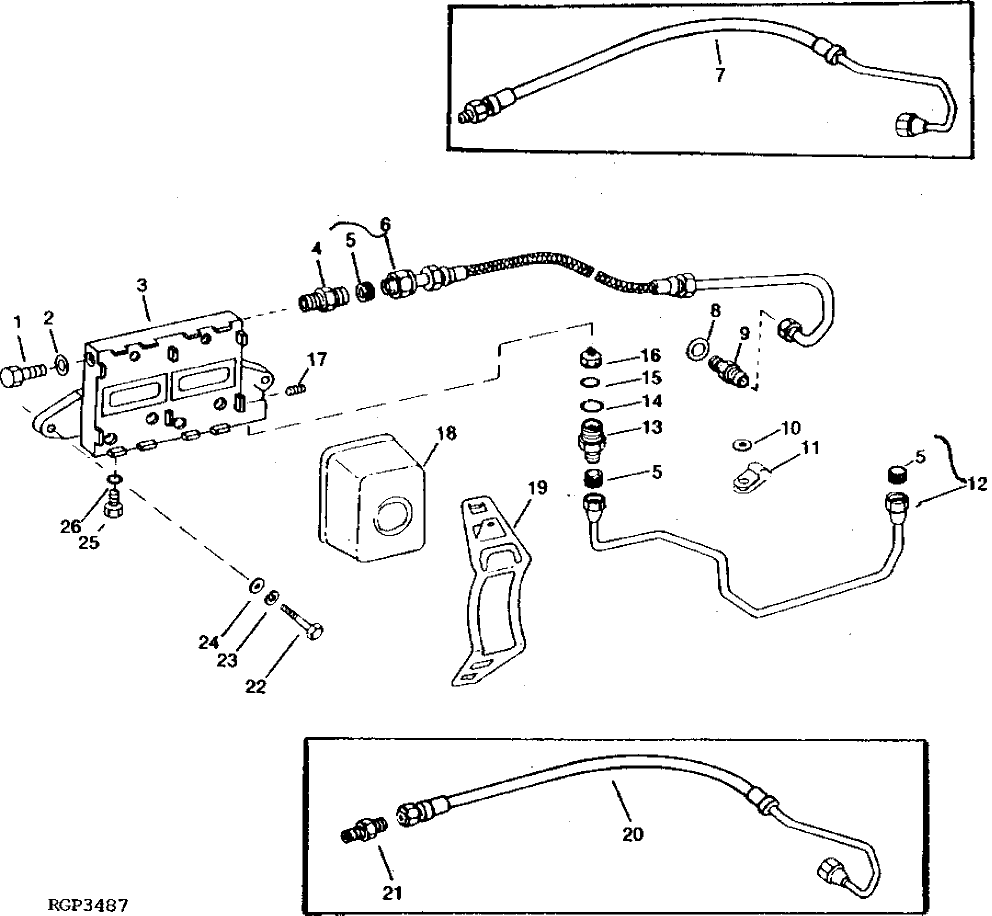 Схема запчастей John Deere 92DLC - 65 - Fuel Filter and Fuel Lines ( - 346035) 0420 Fuel Filter 6466AT014 6466AT014