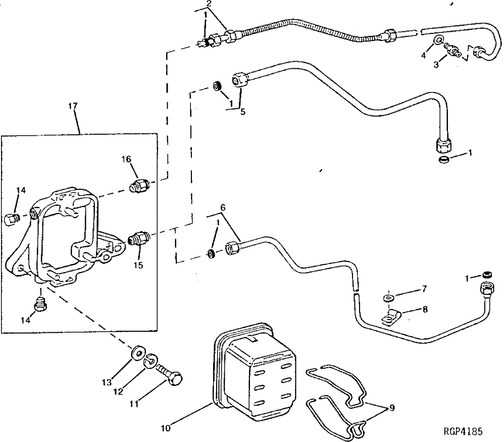 Схема запчастей John Deere 92DLC - 67 - Fuel Filter and Lines (361359 - ) 0420 Fuel Filter 6466AT014 6466AT014