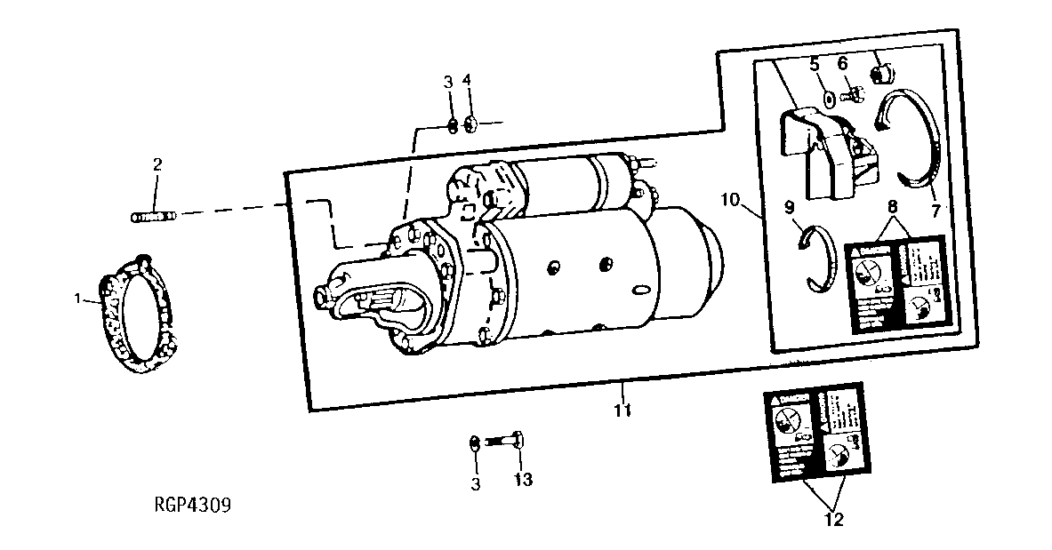 Схема запчастей John Deere 92DLC - 78 - Starting Motor (24V 37MT) (Nippondenso) (354707 - ) 0422 Starting Motor And Fastenings 6466AT014 6466AT014