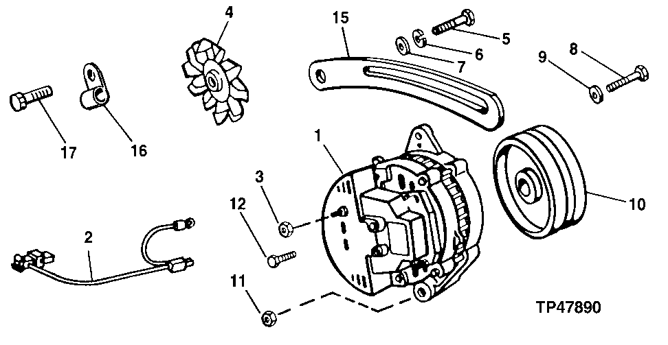 Схема запчастей John Deere 92DLC - 105 - Replacement Alternator Pulley and Fan (Delco-Remy No. 1101285 ) 1672 ALTERNATOR, REGULATOR AND CHARGING SYSTEM WIRING