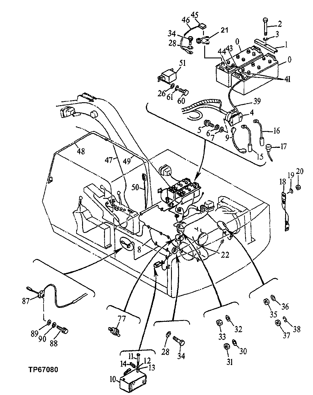 Схема запчастей John Deere 92DLC - 112 - ELECTRIC PARTS 1674 Wiring Harness And Switches