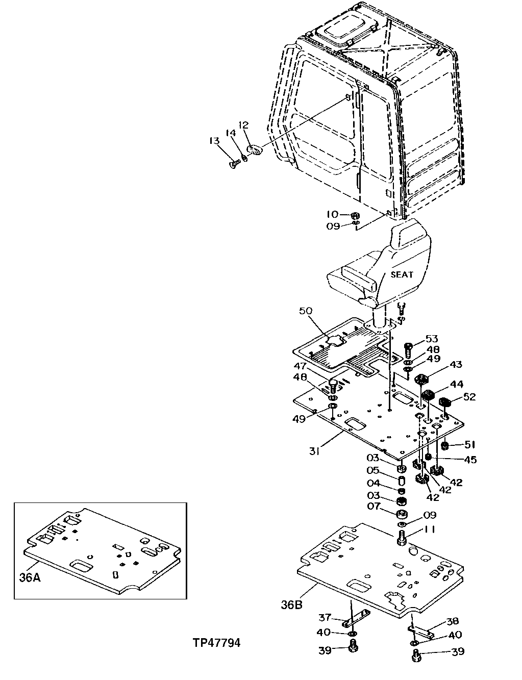 Схема запчастей John Deere 92DLC - 122 - Floor Mat 1810 Operator Enclosure