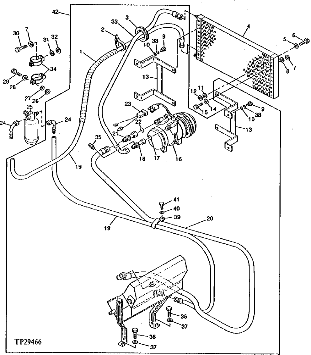 Схема запчастей John Deere 92DLC - 144 - Air Conditioner Compressor and Condenser Hoses 1830 HEATING AND AIR CONDITIONING