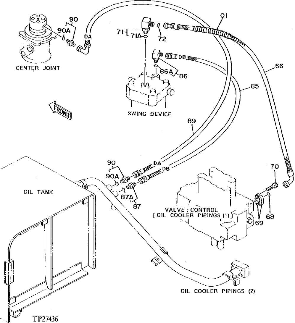 Схема запчастей John Deere 92DLC - 169 - OIL COOLER PLUMBING 2160 HYDRAULIC SYSTEM