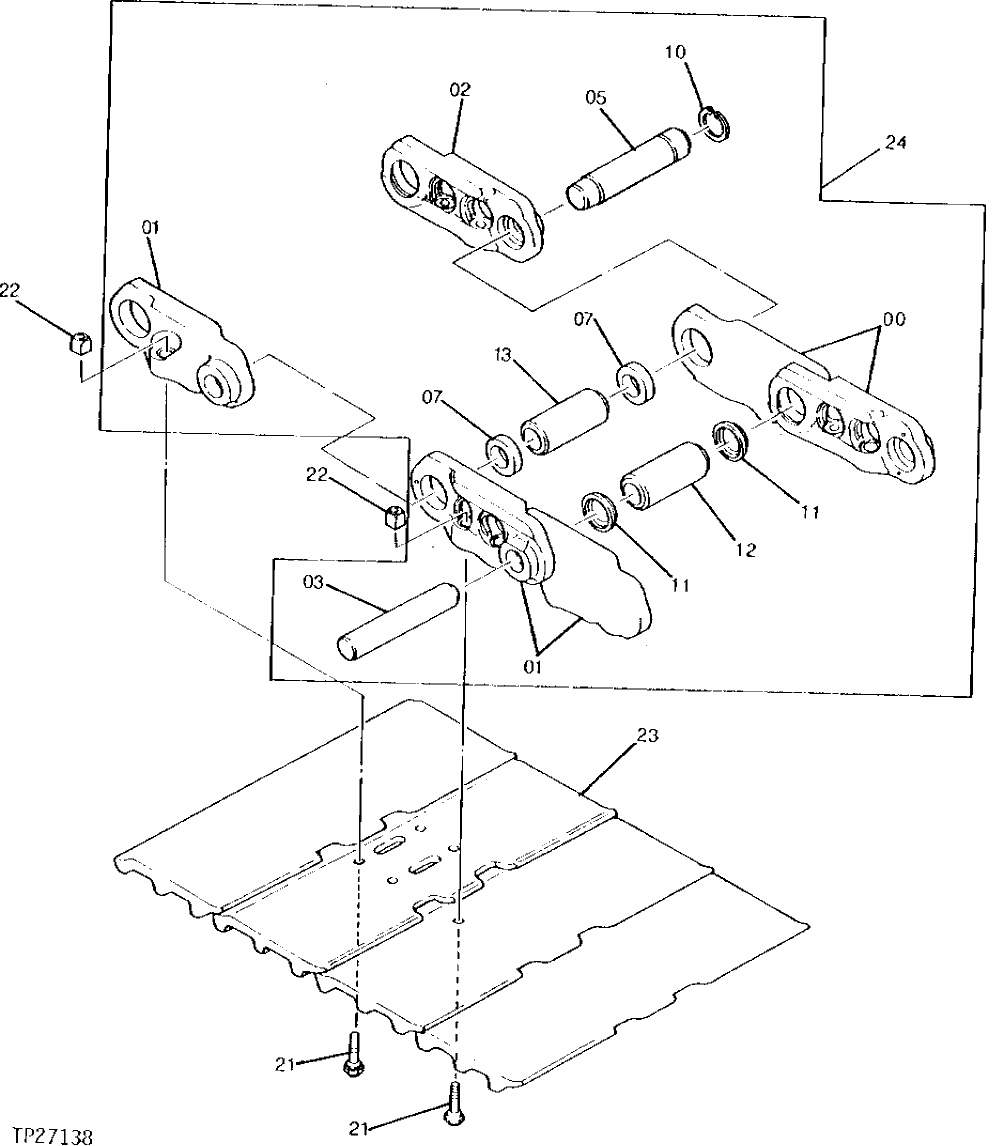 Схема запчастей John Deere 90D - 7 - Track Chain (Semi-Grouser Shoes, 500 mm. and 700 mm.) 0130 Track Systems