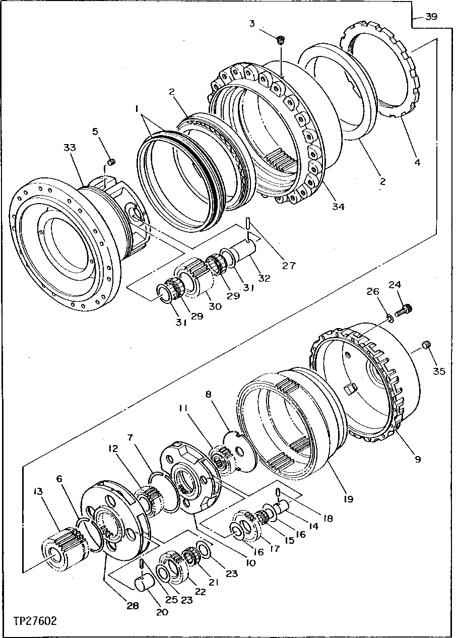 Схема запчастей John Deere 90D - 8 - Transmission ( - 002294) 0250 Axle Shaft, Bearings, Reduction Gears