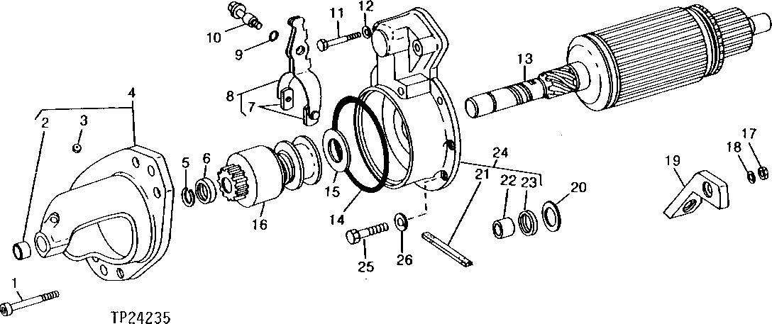 Схема запчастей John Deere 90D - 63 - STARTING MOTOR DRIVE MOTOR AND ARMATURE 0422 STARTING MOTOR AND FASTENINGS 4045TT008, 4276TT021 4045TT008, 4276TT021