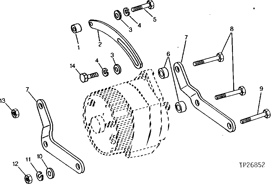 Схема запчастей John Deere 90D - 68 - ALTERNATOR MOUNTING BRACKETS 0423 ALTERNATOR AND GENERATOR MOUNTING 4045TT008, 4276TT021 4045TT008, 4276TT021