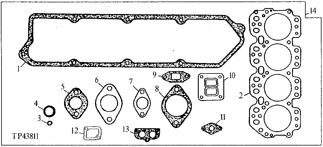 Схема запчастей John Deere 90D - 71 - CYLINDER HEAD REMOVAL GASKET SET 0452 GASKET REPLACEMENT KITS 4045TT008, 4276TT021 4045TT008, 4276TT021