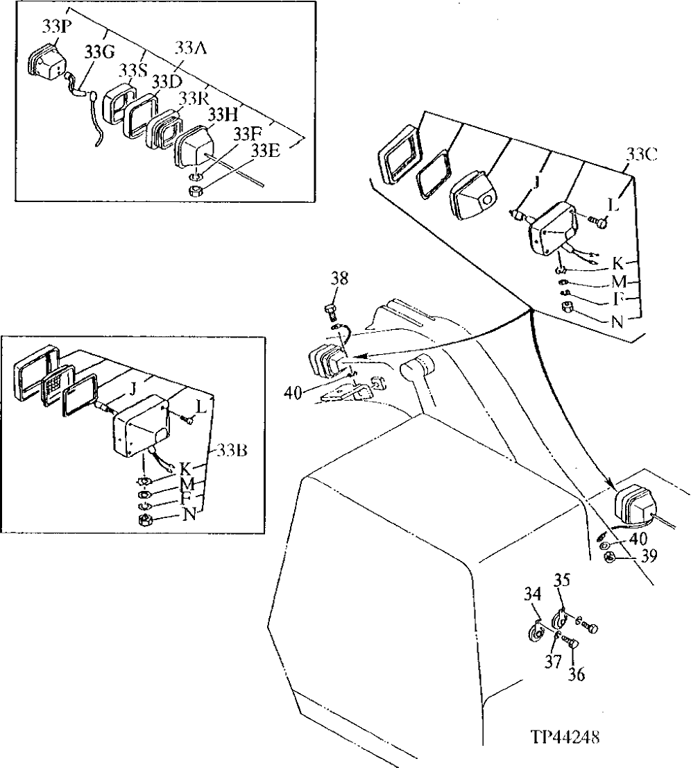 Схема запчастей John Deere 90D - 97 - Electrical Components ( - 002719) 1674 Wiring Harness And Switches