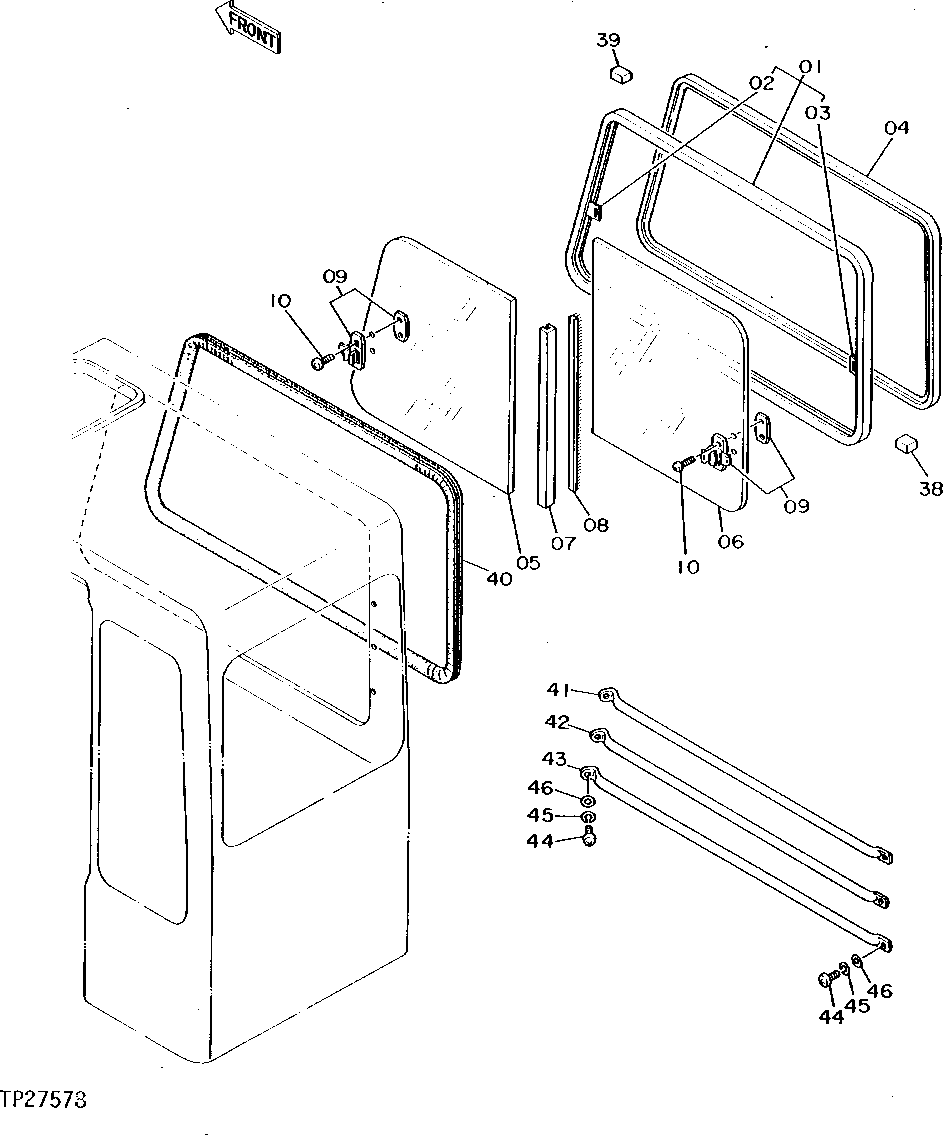 Схема запчастей John Deere 90D - 113 - UPPER RIGHT CAB WINDOW 1810 Operator Enclosure