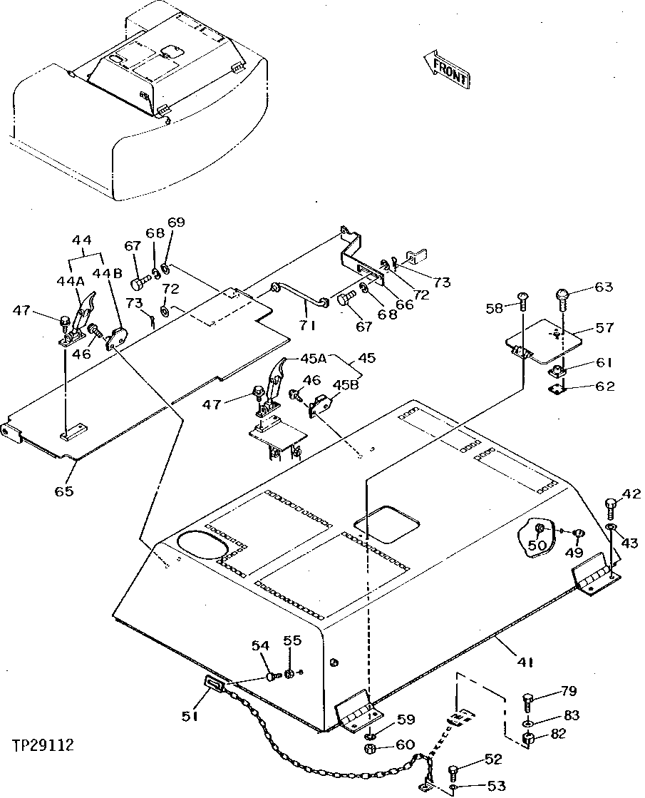 Схема запчастей John Deere 90D - 128 - ENGINE COMPARTMENT DOOR AND HOOD 1910 Hood Or Engine Enclosure