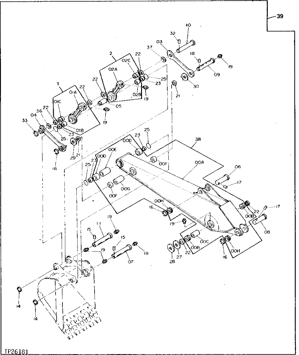 Схема запчастей John Deere 90D - 173 - LONG ARM 3340 BACKHOE AND EXCAVATOR FRAMES