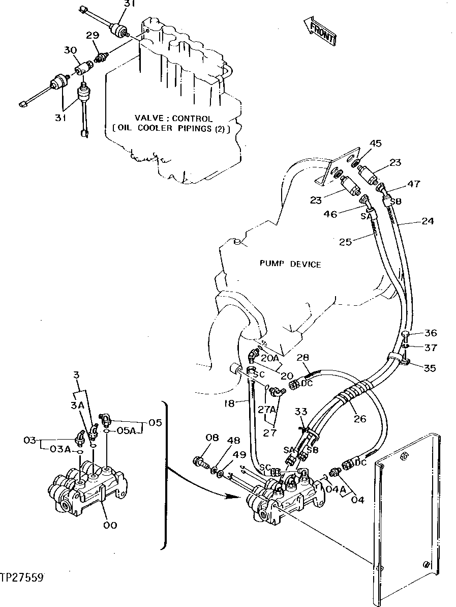 Схема запчастей John Deere 90D - 185 - PILOT HYDRAULIC HOSES AND LINES 3360 HYDRAULIC SYSTEM