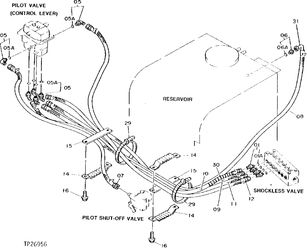 Схема запчастей John Deere 90D - 192 - PILOT HYDRAULIC HOSES AND LINES 3360 HYDRAULIC SYSTEM