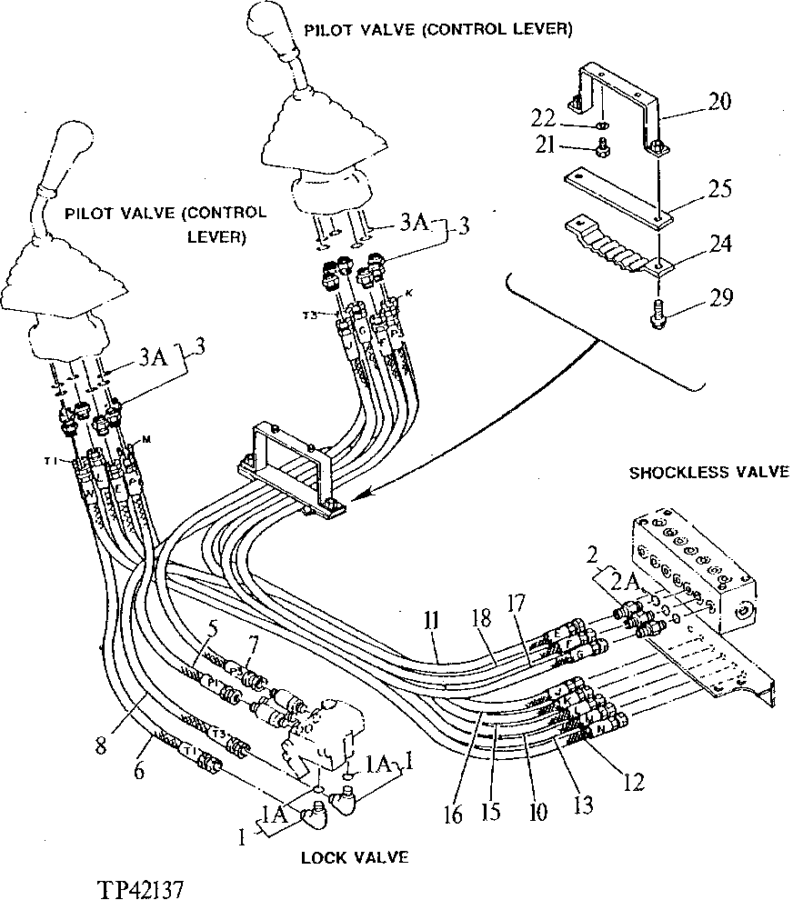 Схема запчастей John Deere 90D - 193 - PILOT HYDRAULIC HOSES AND LINES 3360 HYDRAULIC SYSTEM