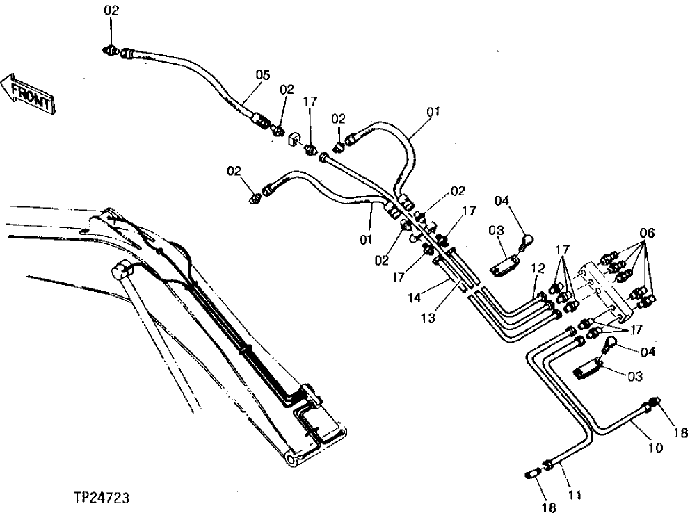 Схема запчастей John Deere 90D - 195 - BOOM LUBRICATION HOSES AND LINES 3360 HYDRAULIC SYSTEM