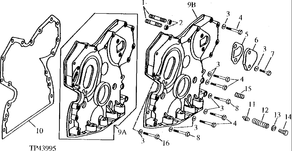 Схема запчастей John Deere 90D - 19 - TIMING GEAR COVER 0402 CAMSHAFT AND VALVE ACTUATING MEANS