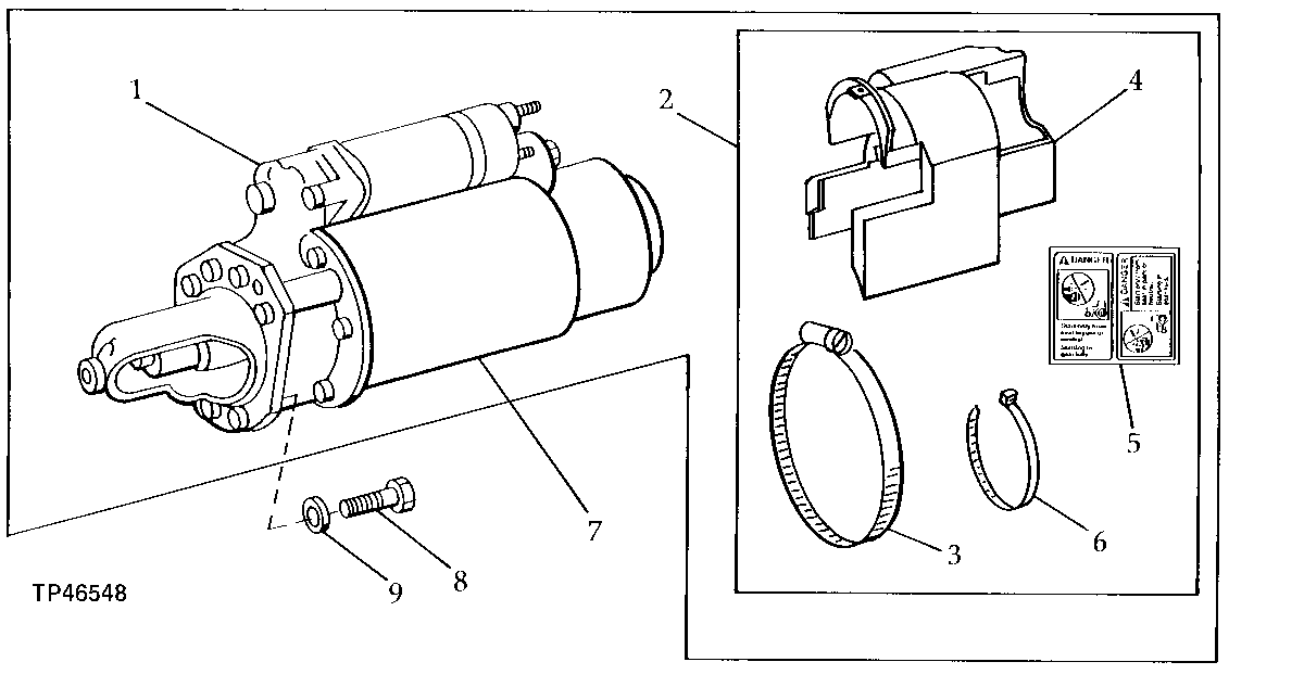 Схема запчастей John Deere 90D - 47 - STARTING MOTOR 0422 STARTING MOTOR AND FASTENINGS