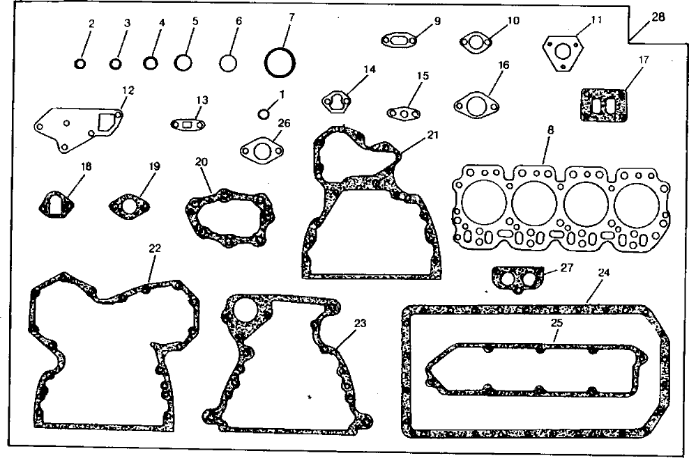 Схема запчастей John Deere 90D - 59 - ENGINE OVERHAUL GASKET SET 0452 GASKET REPLACEMENT KITS