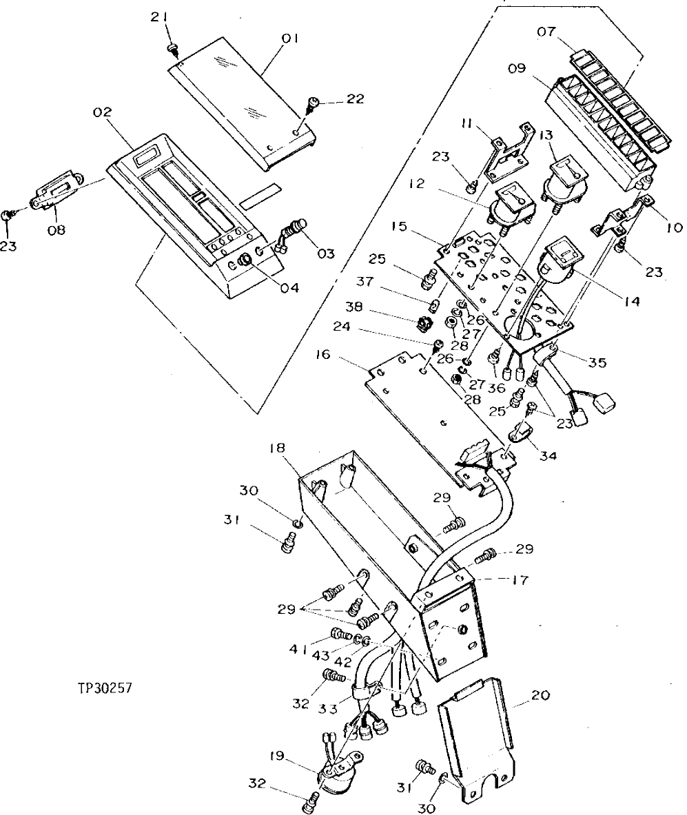 Схема запчастей John Deere 90D - 86 - GAUGE PANEL 1674 WIRING HARNESS AND SWITCHES