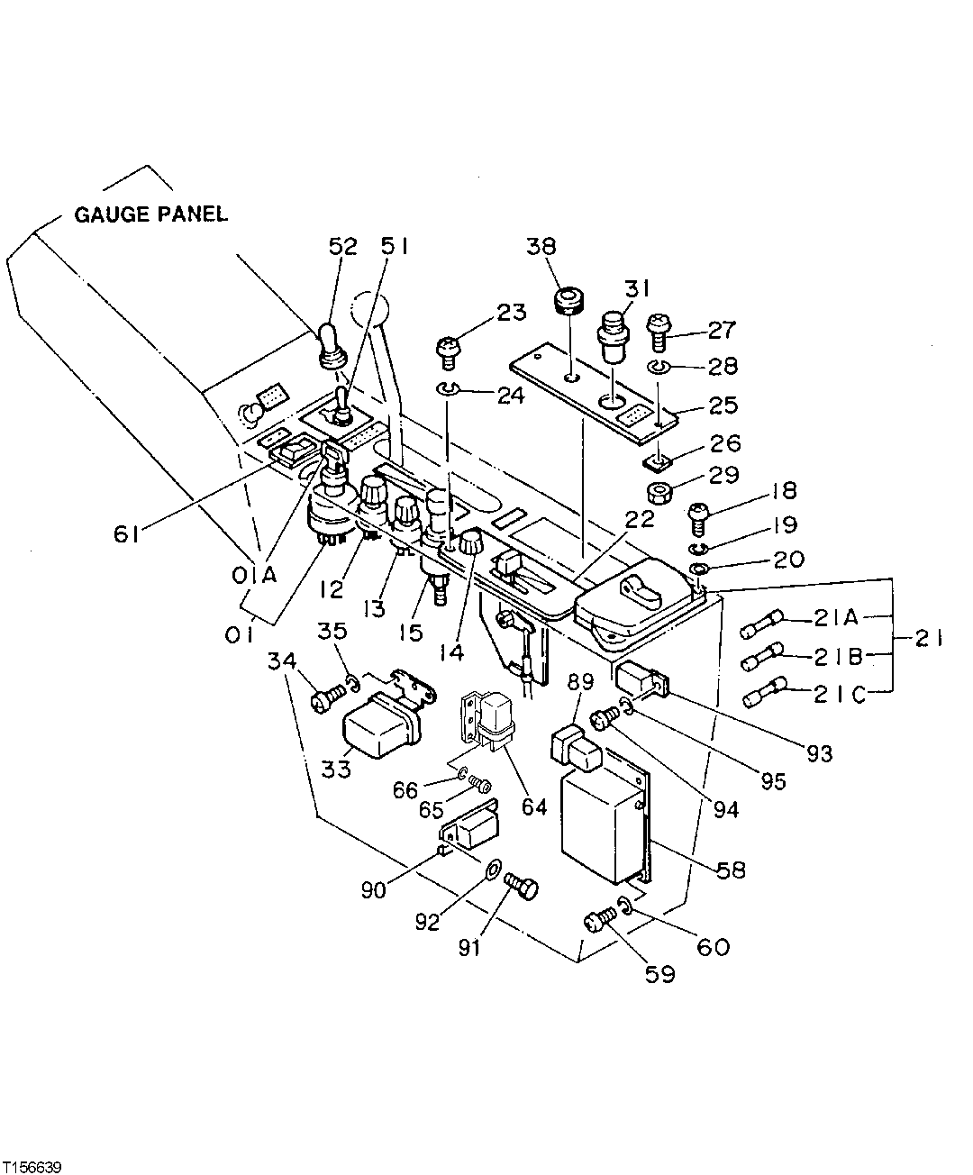 Схема запчастей John Deere 90D - 87 - Control Panel Electrical Components 1674 WIRING HARNESS AND SWITCHES