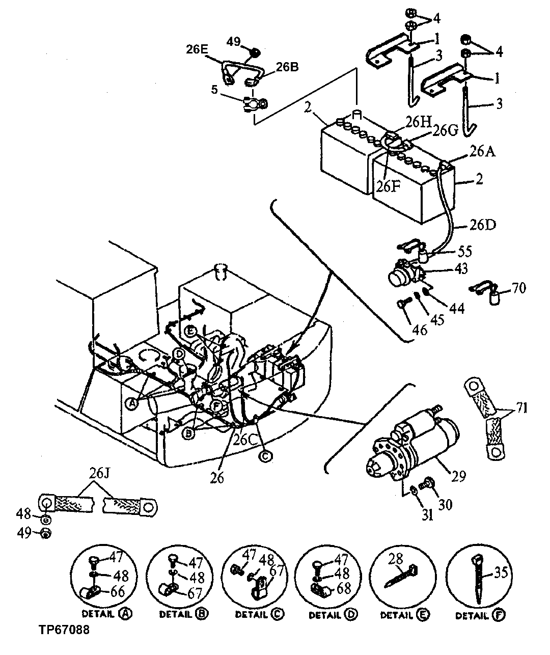 Схема запчастей John Deere 90D - 89 - ELECTRICAL COMPONENTS 1674 WIRING HARNESS AND SWITCHES