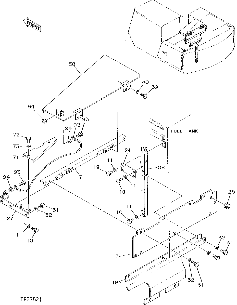 Схема запчастей John Deere 90D - 113 - ENGINE COMPARTMENT SERVICE DOORS AND COVERS 1910 HOOD OR ENGINE ENCLOSURE