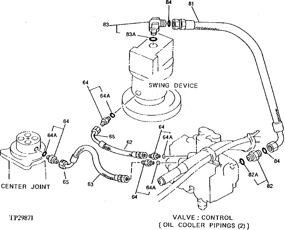 Схема запчастей John Deere 90D - 136 - OIL COOLER LINES 2160 HYDRAULIC SYSTEM