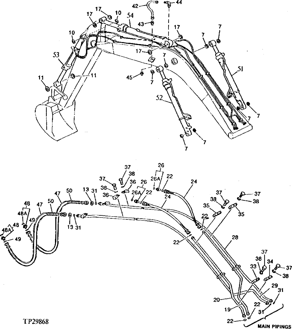 Схема запчастей John Deere 90D - 165 - ARM AND BOOM HYDRAULIC LINES 3360 HYDRAULIC SYSTEM