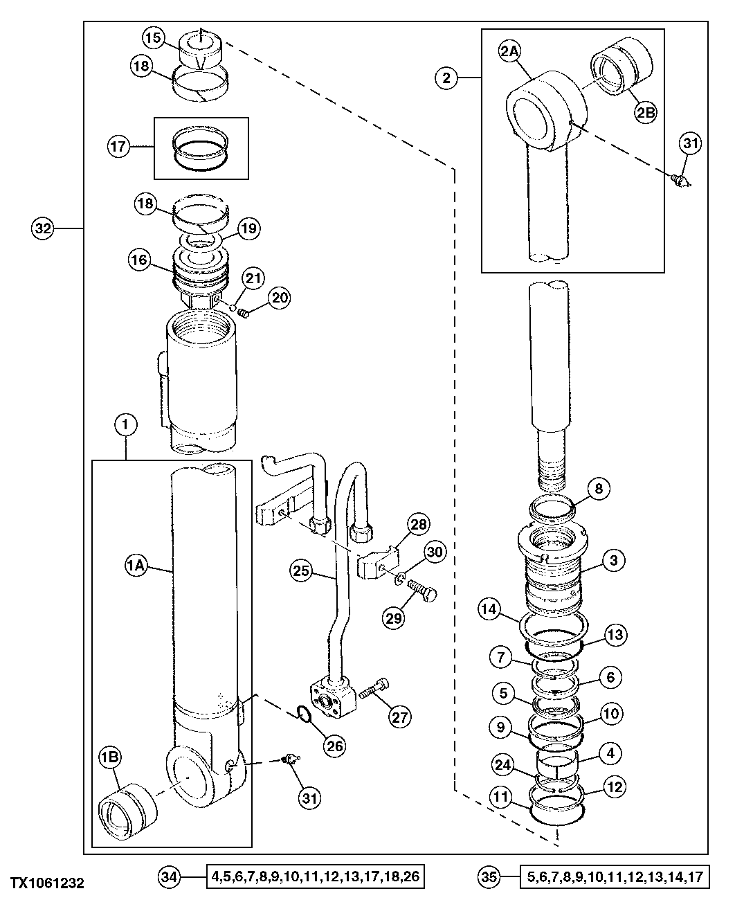 Схема запчастей John Deere 90D - 169 - BOOM CYLINDER (RIGHT) 3365 HYDRAULIC CYLINDERS