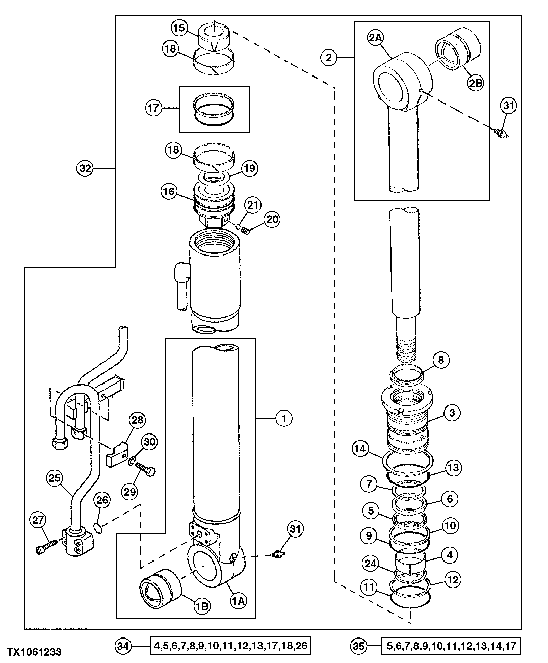 Схема запчастей John Deere 90D - 170 - BOOM CYLINDER (LEFT) 3365 HYDRAULIC CYLINDERS