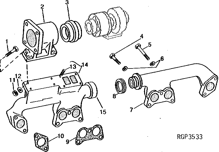 Схема запчастей John Deere 92DLC - 2 - EXHAUST MANIFOLDS 410 - ENGINE 4