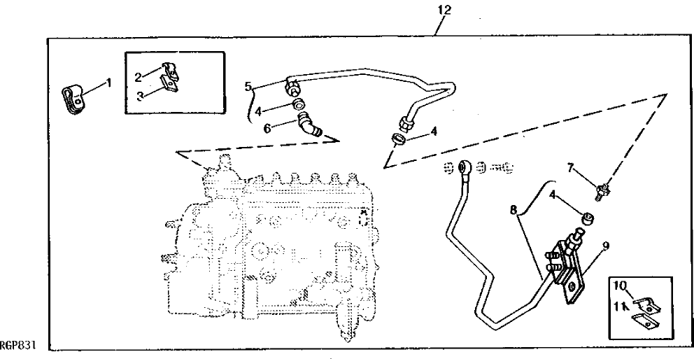 Схема запчастей John Deere 92DLC - 9 - FUEL CONTROL LINE KIT 413 - ENGINE 4